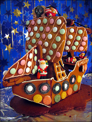 <Photo of a gingerbread boat>