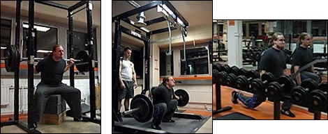 High box squat, westside cambered bar squat and walking dumbell lunges